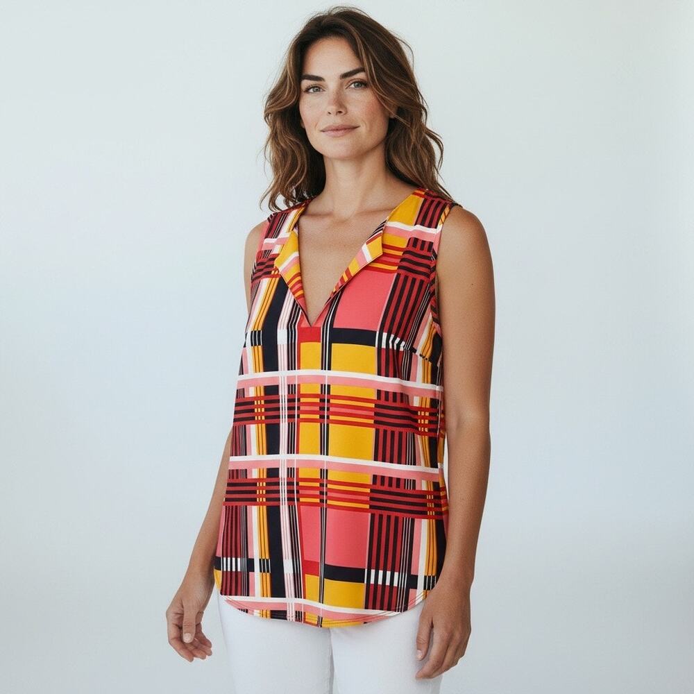 Jude Connally Geometric Print Sleeveless Top Pink Yellow XS NWOT
